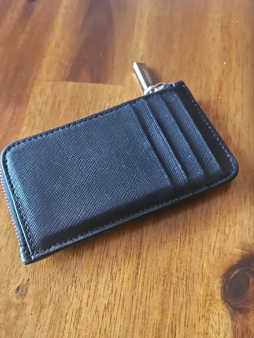 kate spade Black Saffiano Zip Card Holder with Gold Logo